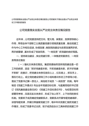 2024年公司党委落实全面从严治党主体责任情况报告.docx