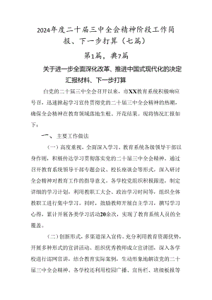 2024年度二十届三中全会精神阶段工作简报、下一步打算（七篇）.docx