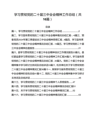 学习贯彻党的二十届三中全会精神工作总结16篇（精选）.docx
