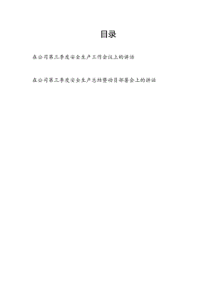 在公司2024年第三季度安全生产工作会议上的讲话和安全生产总结暨动员部署会上的讲话.docx