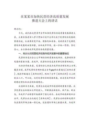 在某某市加快民营经济高质量发展推进大会上的讲话.docx
