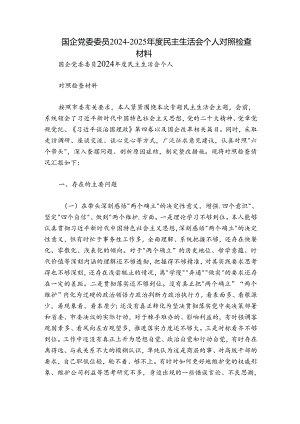 国企党委委员2024-2025年度民主生活会个人对照检查材料.docx