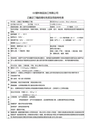 XX塑料制品加工有限公司乙酸正丁酯的理化性质及危险特性表（2024年）.docx
