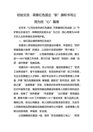 经验交流：高擎红色国企“新”旗帜+书写公用为民“心”篇章.docx