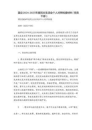 国企2024-2025年度民主生活会个人对照检查材料（党员干部）.docx