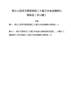 审计人员学习贯彻党的二十届三中全会精神心得体会12篇（精选）.docx