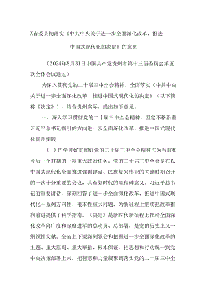 X省委贯彻落实《中共中央关于进一步全面深化改革、推进中国式现代化的决定》的意见.docx