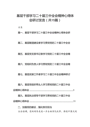 （15篇）基层干部学习二十届三中全会精神心得体会研讨发言（详细版）.docx