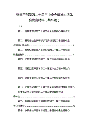 （15篇）巡察干部学习二十届三中全会精神心得体会发言材料（精选）.docx