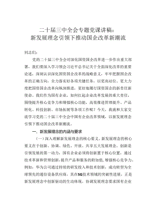 二十届三中全会专题党课讲稿：新发展理念引领下推动国企改革新潮流.docx