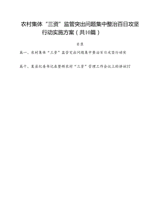农村集体“三资”监管突出问题集中整治百日攻坚行动实施方案10篇（精选）.docx