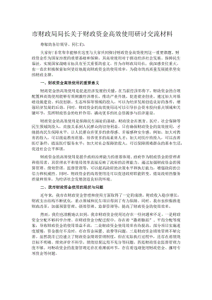 市财政局局长关于财政资金高效使用研讨交流材料.docx