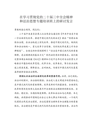 在学习贯彻党的二十届三中全会精神和法治思想专题培训班上的研讨发言.docx