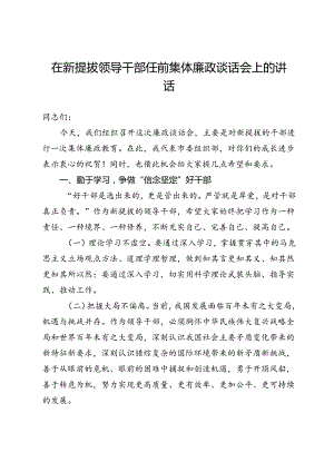 在新提拔领导干部任前集体廉政谈话会上的讲话 .docx