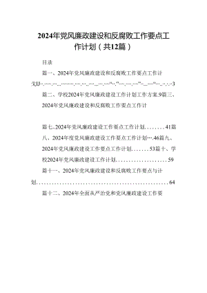 2024年党风廉政建设和反腐败工作要点工作计划（共12篇）.docx