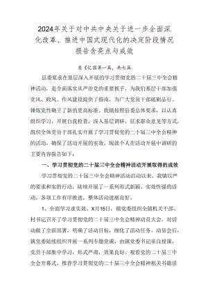 2024年关于对中共中央关于进一步全面深化改革、推进中国式现代化的决定阶段情况报告含亮点与成效.docx