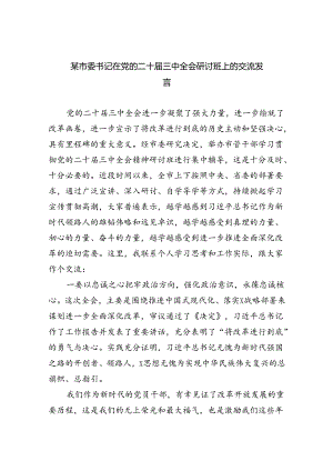 （7篇）某市委书记在党的二十届三中全会研讨班上的交流发言（精选）.docx