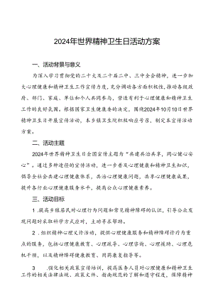 6篇2024年卫生院开展世界精神卫生日宣传活动方案.docx