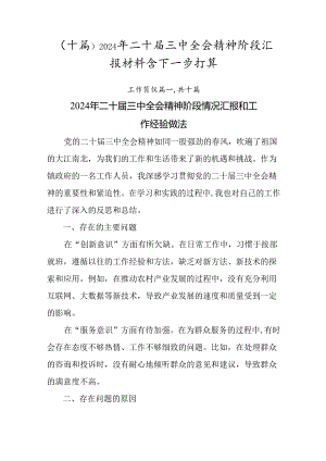 （十篇）2024年二十届三中全会精神阶段汇报材料含下一步打算.docx