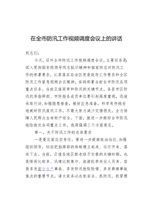 在全市防汛工作视频调度会议上的讲话.docx
