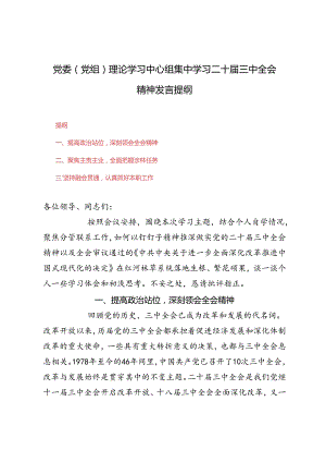 党委（党组）理论学习中心组集中学习二十届三中全会精神发言提纲.docx