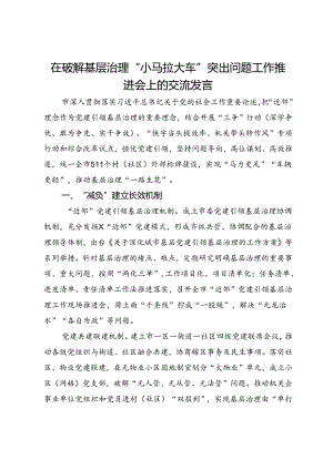 在破解基层治理“小马拉大车”突出问题工作推进会上的交流发言.docx