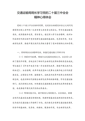 交通运输局局长学习党的二十届三中全会精神研讨发言心得体会.docx