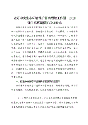 做好中央生态环境保护督察后续工作进一步加强生态环境保护总体安排 .docx