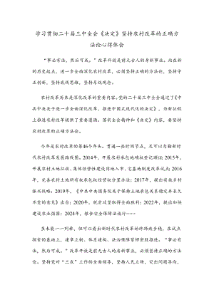 学习贯彻二十届三中全会《决定》坚持农村改革的正确方法论心得体会.docx