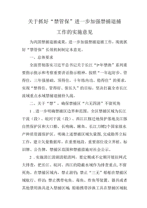 关于抓好“禁管保”进一步加强禁捕退捕工作的实施意见.docx