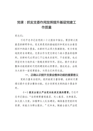 党课：抓实支委作用发挥 提升基层党建工作质量 .docx