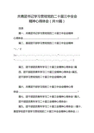 共青团书记学习贯彻党的二十届三中全会精神心得体会十篇（精选）.docx