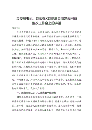 县委副书记、县长在县健康县城建设问题整改工作会上的讲话.docx