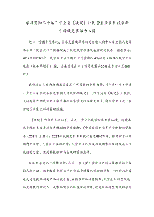 学习贯彻二十届三中全会《决定》让民营企业在科技创新中释放更多活力心得.docx