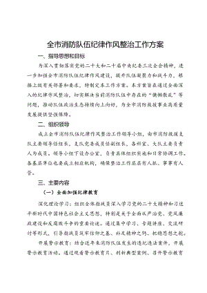 全市消防队伍纪律作风整治工作方案 .docx
