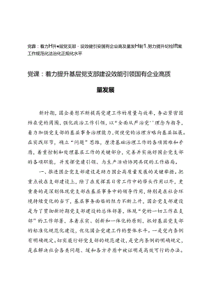 2024年8月党课讲稿：着力提升基层党支部建设效能 引领国有企业高质量发展+努力提升纪检监察工作规范化法治化正规化水平.docx