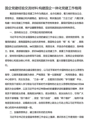 国企党建经验交流材料：构建国企一体化党建工作格局.docx
