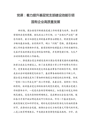 党课：着力提升基层党支部建设效能引领国有企业高质量发展.docx