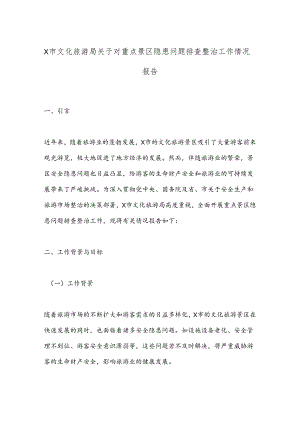 X市文化旅游局关于对重点景区隐患问题排查整治工作情况报告.docx