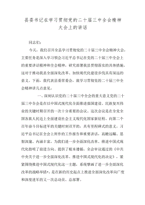 县委书记在学习贯彻党的二十届三中全会精神大会上的讲话.docx