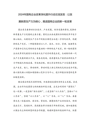 2024年国有企业改革深化提升行动交流发言：以发展新质生产力为核心推进国有企业的新一轮改革.docx