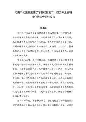 8篇纪委书记监委主任学习贯彻党的二十届三中全会精神心得体会研讨发言.docx