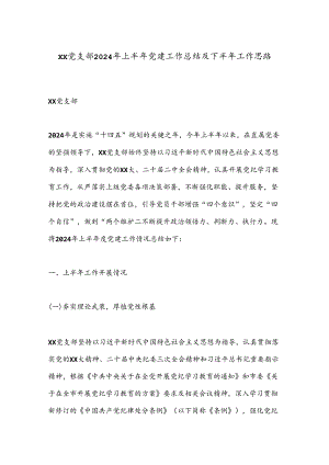 XX党支部2024年上半年党建工作总结及下半年工作思路.docx