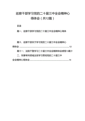 巡察干部学习党的二十届三中全会精神心得体会（共12篇选择）.docx