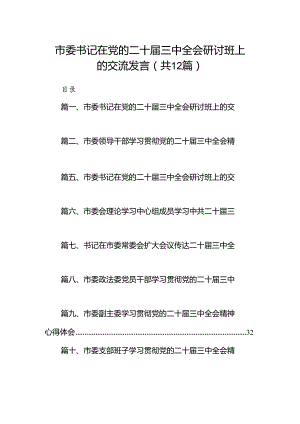 市委书记在党的二十届三中全会研讨班上的交流发言12篇（详细版）.docx