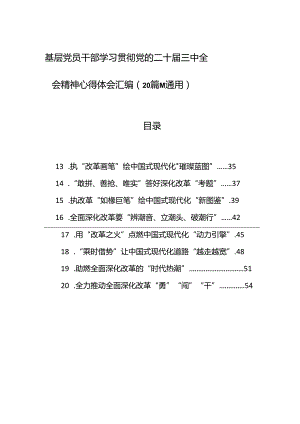 基层党员干部学习贯彻党的二十届三中全会精神心得体会汇编（20篇）（通用）.docx