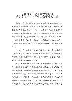 某某市委书记在理论中心组关于学习二十届三中全会精神的发言.docx