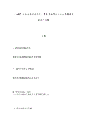 （16篇）山东省各市委书记、市长贯彻落实三中全会精神发言材料汇编.docx