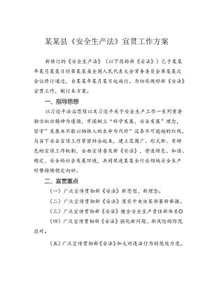 某某县《安全生产法》宣贯工作方案.docx