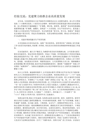 经验交流：党建聚力助推企业高质量发展.docx